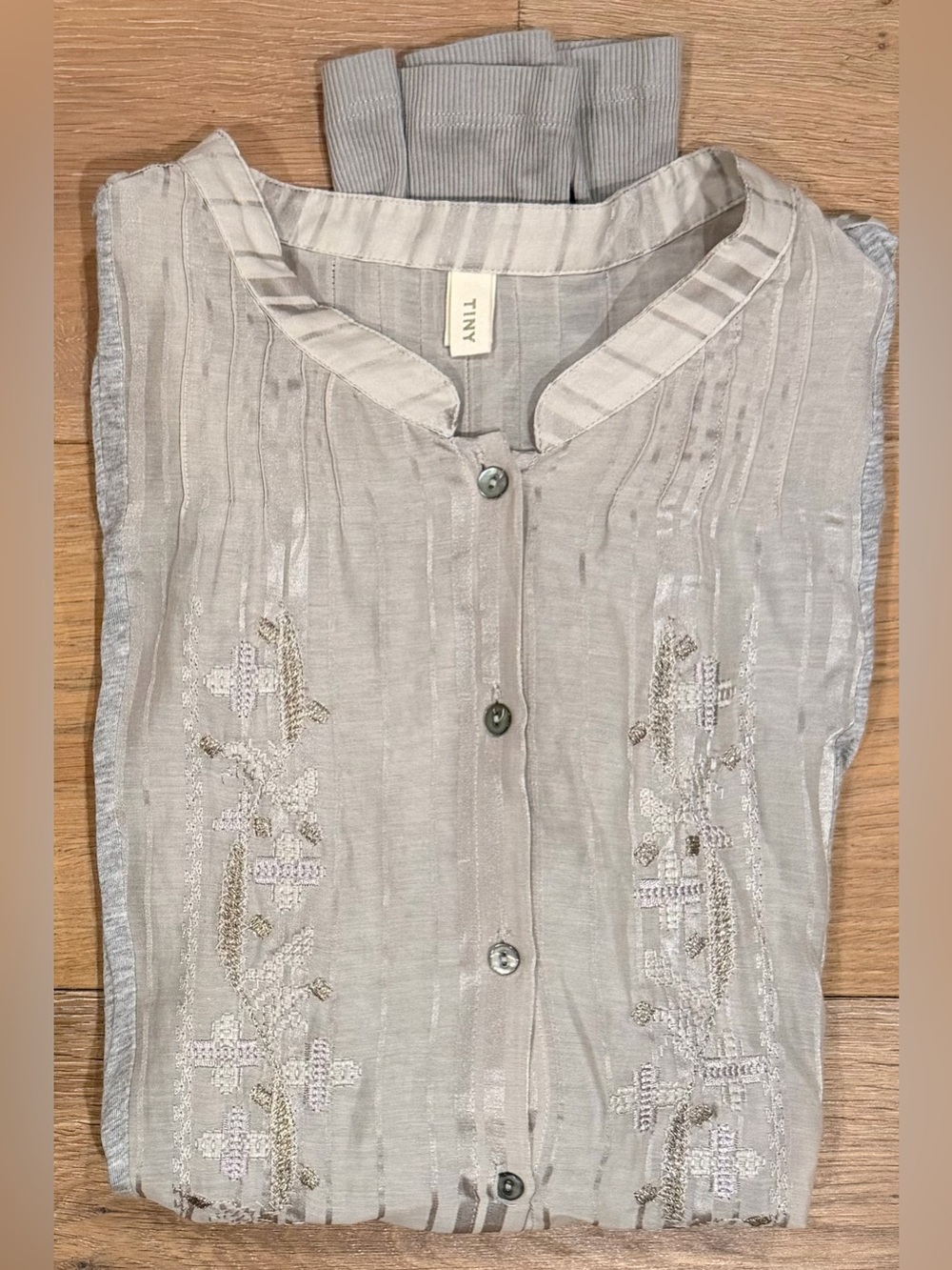 Anthropologie Tiny Silk Blend Embroidered Cross Long Sleeve Button Front Blouse